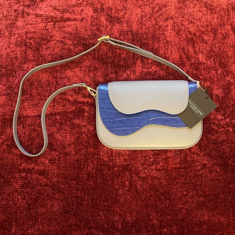 Valentina Fiore Italian Blue Leather Purse